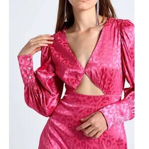 Something New X Flamefaire satin cut out mini dress in pink leopard print Sz XS